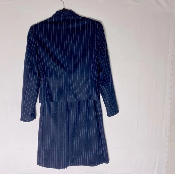 Vintage Crème Caramel Navy Blue Pinstriped Suit Skirt Set S - Picture 12 of 13